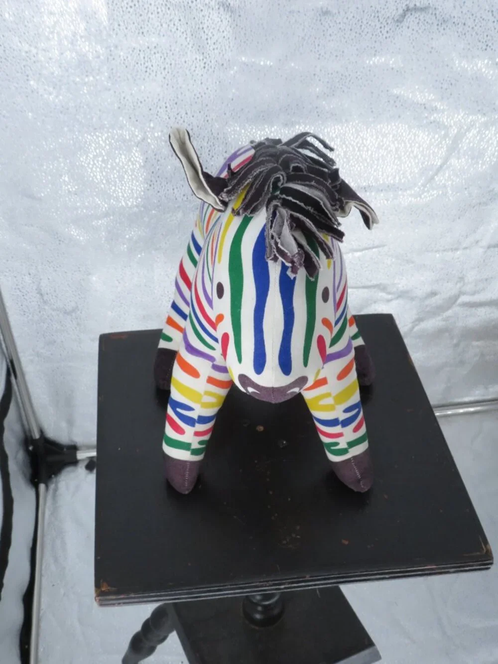 Handmade Rainbow Zebra Plush Stuffed Animal Multicolor Toy Medium 12 Inch Vntg